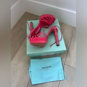 Aquazzura Platform 130mm Flow Plateau Sandals Watermelon Sz 39.5 Brand New Pink